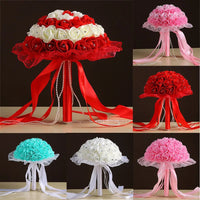 Prom bouquet bridal bridesmaid artificial silk rose flowers with lace