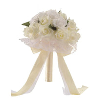 Prom bouquet bridal bridesmaid artificial silk rose flowers with lace B-White United States