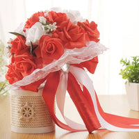 Prom bouquet bridal bridesmaid artificial silk rose flowers with lace
