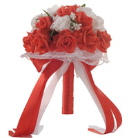 Prom bouquet bridal bridesmaid artificial silk rose flowers with lace B-Red United States