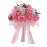 Prom bouquet bridal bridesmaid artificial silk rose flowers with lace - Lusy Store LLC