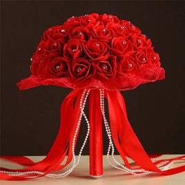 Prom bouquet bridal bridesmaid artificial silk rose flowers with lace
