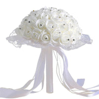 Prom bouquet bridal bridesmaid artificial silk rose flowers with lace
