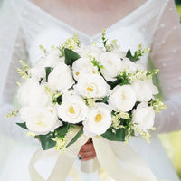 Prom Bouquet Bride Bridesmaid Silk Ribbon Artificial Roses