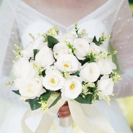 Prom Bouquet Bride Bridesmaid Silk Ribbon Artificial Roses