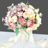 Prom Bouquet Bride Bridesmaid Silk Ribbon Artificial Roses Deep Pink 2