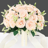 Prom Bouquet Bride Bridesmaid Silk Ribbon Artificial Roses