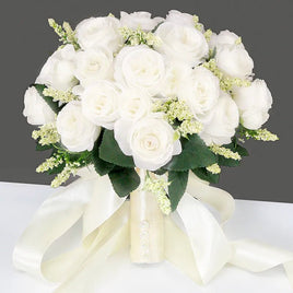 Prom Bouquet Bride Bridesmaid Silk Ribbon Artificial Roses - Lusy Store LLC
