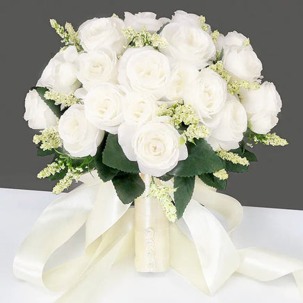 Prom Bouquet Bride Bridesmaid Silk Ribbon Artificial Roses