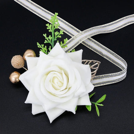 Prom Bouquet Bride Bridesmaid Silk Ribbon Artificial Roses Hand flower 2