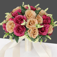 Prom Bouquet Bride Bridesmaid Silk Ribbon Artificial Roses
