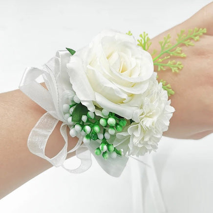 Prom Bouquet Bride Bridesmaid Silk Ribbon Artificial Roses - Lusy Store LLC