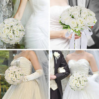 Prom Bouquet Bride Bridesmaid Silk Ribbon Artificial Roses