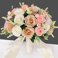 Prom Bouquet Bride Bridesmaid Silk Ribbon Artificial Roses Deep Pink 1