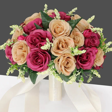 Prom Bouquet Bride Bridesmaid Silk Ribbon Artificial Roses Rose Red