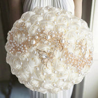 Prom Bouquet Ivory Satin Rose Artificial Flowers Rhinestone Bridesmaid Bouquets R18