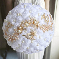 Prom Bouquet Ivory Satin Rose Artificial Flowers Rhinestone Bridesmaid Bouquets