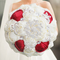 Prom Bouquet Ivory Satin Rose Artificial Flowers Rhinestone Bridesmaid Bouquets R11