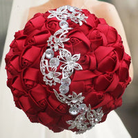 Prom Bouquet Ivory Satin Rose Artificial Flowers Rhinestone Bridesmaid Bouquets