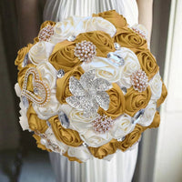 Prom Bouquet Ivory Satin Rose Artificial Flowers Rhinestone Bridesmaid Bouquets R15