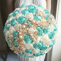 Prom Bouquet Ivory Satin Rose Artificial Flowers Rhinestone Bridesmaid Bouquets - Lusy Store LLC
