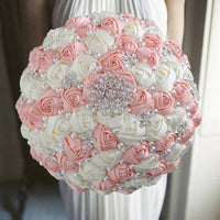 Prom Bouquet Ivory Satin Rose Artificial Flowers Rhinestone Bridesmaid Bouquets