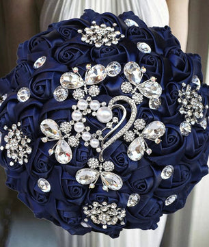 Prom Bouquet Ivory Satin Rose Artificial Flowers Rhinestone Bridesmaid Bouquets - Lusy Store LLC