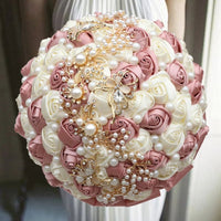 Prom Bouquet Ivory Satin Rose Artificial Flowers Rhinestone Bridesmaid Bouquets R20