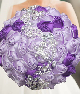Prom Bouquet Ivory Satin Rose Artificial Flowers Rhinestone Bridesmaid Bouquets - Lusy Store LLC