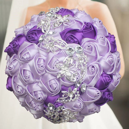 Prom Bouquet Ivory Satin Rose Artificial Flowers Rhinestone Bridesmaid Bouquets