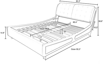 Queen Bed Frame With Curved Headboard Wood Slat Support Faux Leather Upholstered F398 - Lusy Store