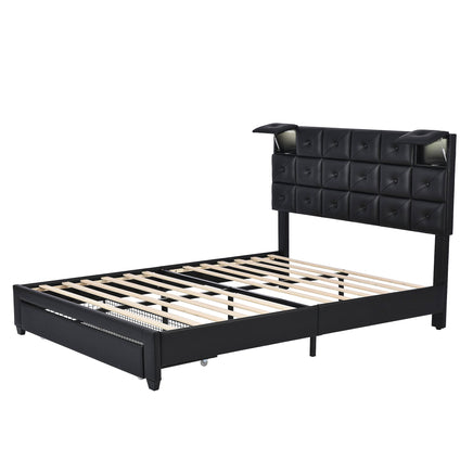 Queen Bed PU Platform Bed Upholstered Storage Bed F399 - Lusy Store