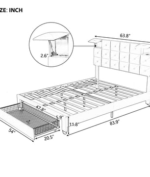 Queen Bed PU Platform Bed Upholstered Storage Bed F399 - Lusy Store