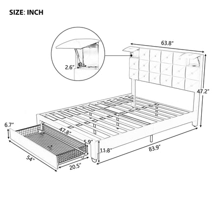 Queen Bed PU Platform Bed Upholstered Storage Bed F399 - Lusy Store