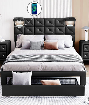 Queen Bed PU Platform Bed Upholstered Storage Bed F399 - Lusy Store