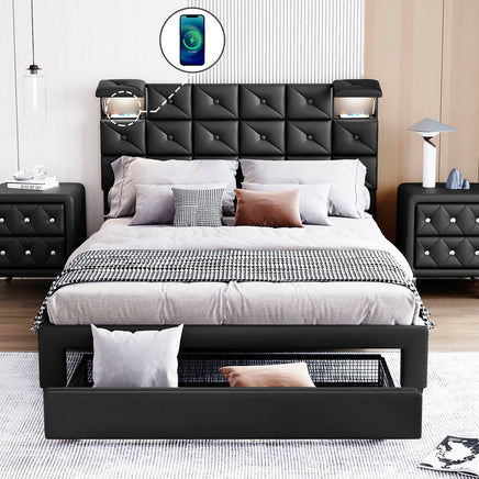 Queen Bed PU Platform Bed Upholstered Storage Bed F399 - Lusy Store