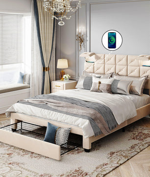 Queen Bed PU Platform Bed Upholstered Storage Bed F399 - Lusy Store