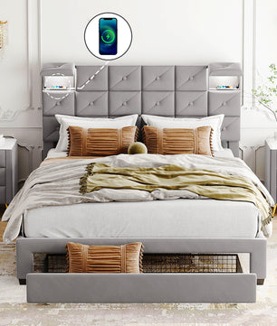 Queen Bed PU Platform Bed Upholstered Storage Bed F399 - Lusy Store