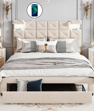 Queen Bed PU Platform Bed Upholstered Storage Bed F399 - Lusy Store