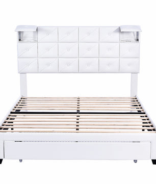 Queen Bed PU Platform Bed Upholstered Storage Bed F399 - Lusy Store