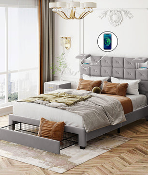 Queen Bed PU Platform Bed Upholstered Storage Bed F399 - Lusy Store