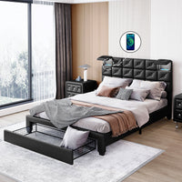 Queen Bed PU Platform Bed Upholstered Storage Bed F399 - Lusy Store