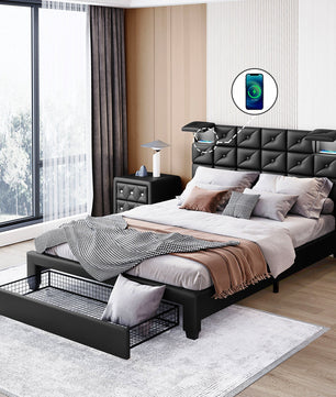 Queen Bed PU Platform Bed Upholstered Storage Bed F399 - Lusy Store