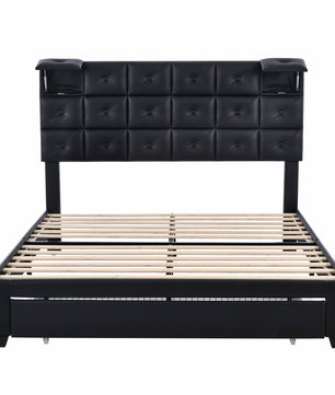 Queen Bed PU Platform Bed Upholstered Storage Bed F399 - Lusy Store