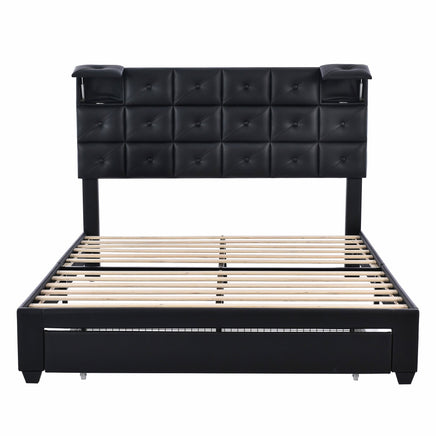 Queen Bed PU Platform Bed Upholstered Storage Bed F399 - Lusy Store