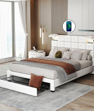Queen Bed PU Platform Bed Upholstered Storage Bed F399 - Lusy Store