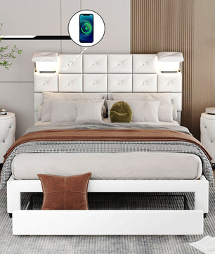 Queen Bed PU Platform Bed Upholstered Storage Bed F399 - Lusy Store