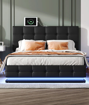 Queen Bed Tufted Upholstered Platform Bed with Hydraulic Storage System F401 - Lusy Store