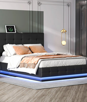 Queen Bed Tufted Upholstered Platform Bed with Hydraulic Storage System F401 - Lusy Store