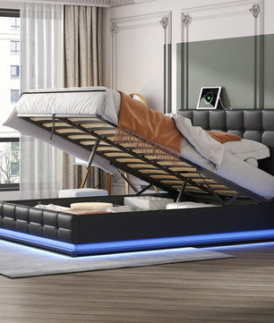 Queen Bed Tufted Upholstered Platform Bed with Hydraulic Storage System F401 - Lusy Store